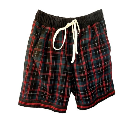 Represent Wide Awake Men Shorts Sz M Drawstring British Made Green Red Plaid NEW - Picture 1 of 9